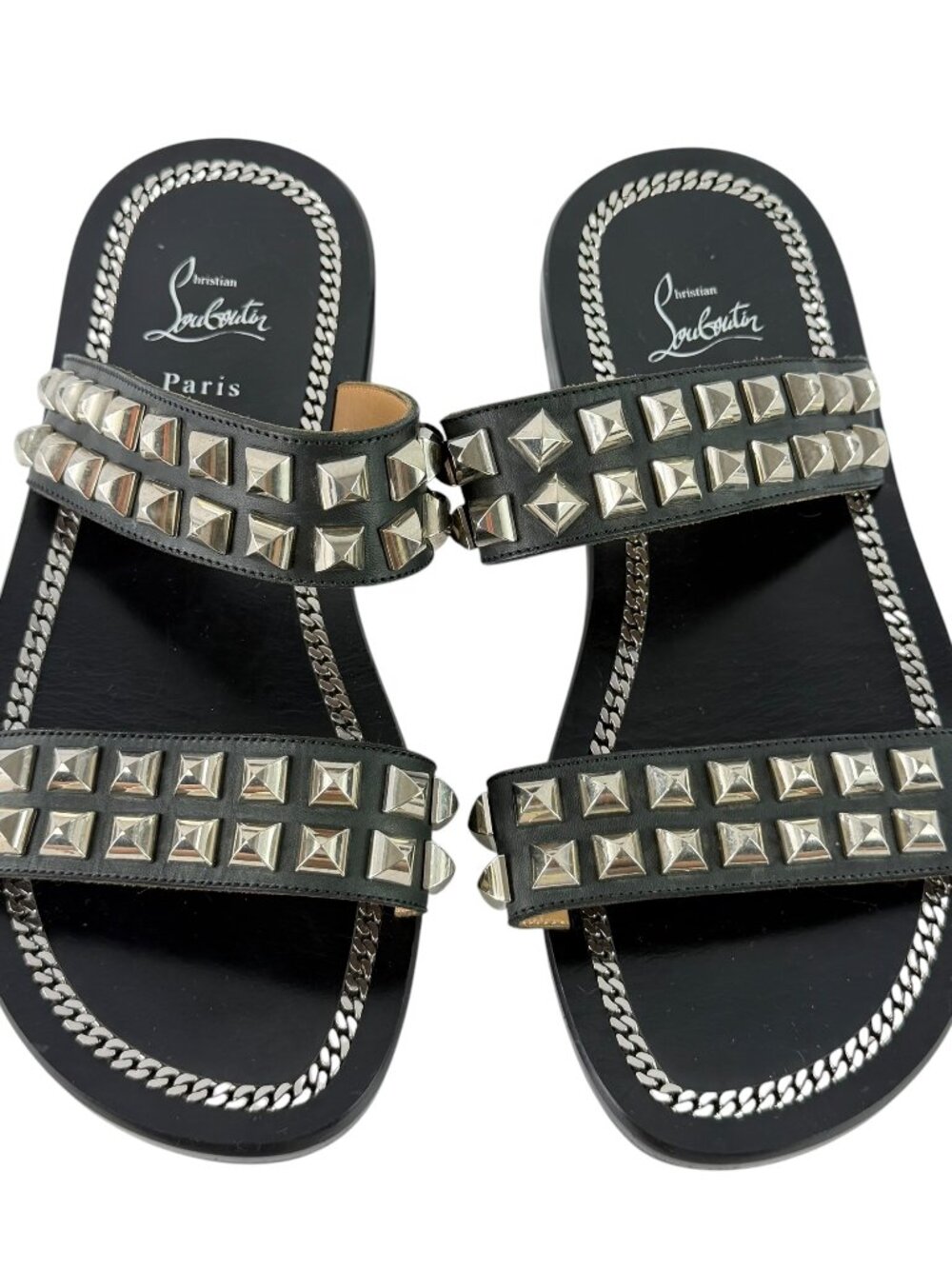 CHRISTIAN LOUBOUTIN Black Leather Cadena Beach Flat Studded Sandals 40.5-10.5US